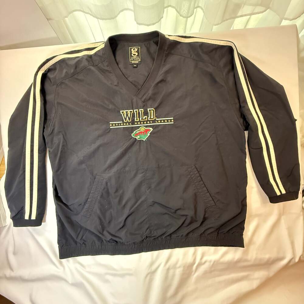 Minnesota Wild V-Neck Pullover Windbreaker Jacket Black Size XXL